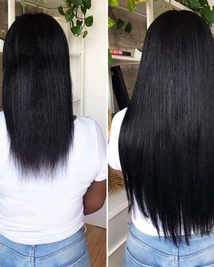 Blonde and Black Halo Hair Extensions for Effortless Volume and Length Boost