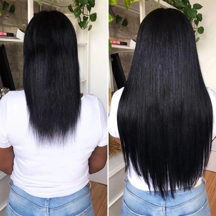 Blonde and Black Halo Hair Extensions for Effortless Volume and Length Boost
