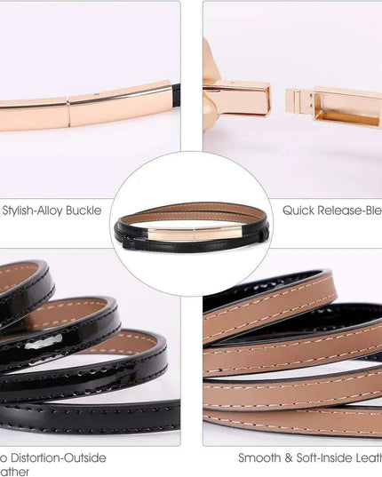 Colorful Women's Leather Belt with Elegant Gold Buckle - Perfect Accessory for Any Outfit