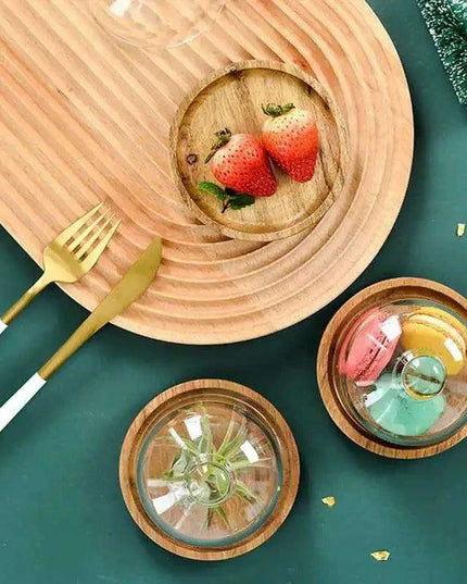 Elegant Acacia Wood Cake Stand with Glass Dome – Perfect for Showcasing Desserts at Home and Events