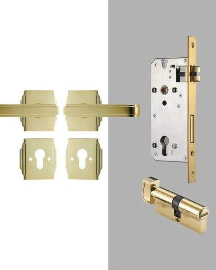 Luxurious PVD Gold and Chrome Double Lever Door Handle Set for Bedrooms and Bathrooms