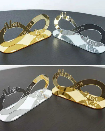 Custom Engraved Infinity Symbol Acrylic Mirror Wedding Table Centerpiece - Personalized Keepsake for Couples