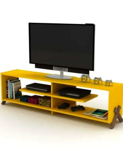 Modern 57-Inch Walnut TV Console with Open Storage and Retro Legs