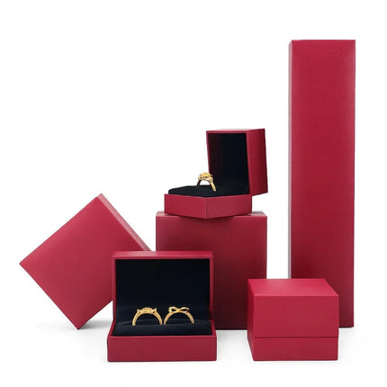 Leather-Covered Jewellery Gift Box — Ring, Pendant, Bangle & Chain Styles, 6 Colours