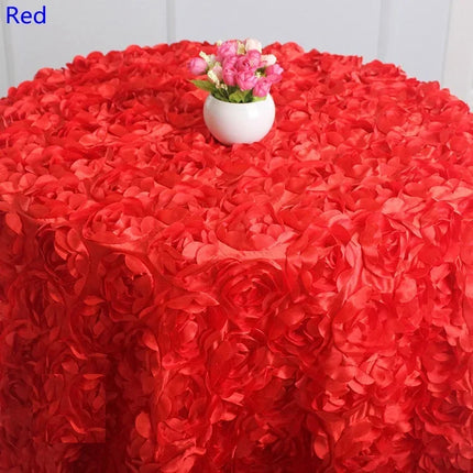 Wedding Satin Table Cloth Cover Embroidered Rosette Roses For Banquet Hotel