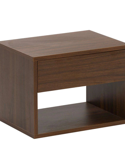 Sleek Walnut Wall-Mounted Nightstand with Dual Drawer Storage