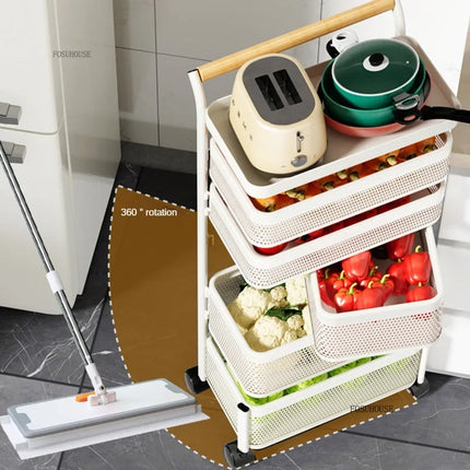 Nordic Stainless Steel Kitchen Trolley with Wheels & Rotating