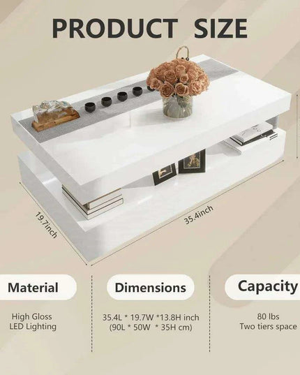 Illuminated White Gloss Coffee Table - Chic Centerpiece for Contemporary Living Rooms