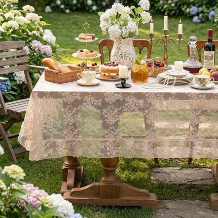 French Embroidered Lace Tablecloth – Floral Hollow, 6 Colours