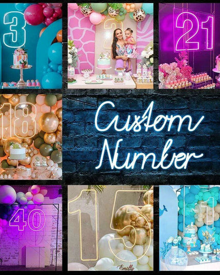 Customizable Neon LED Number Sign Set - Illuminated Decor for Events and Home