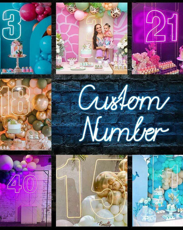 Customizable Neon LED Number Sign Set - Illuminated Decor for Events and Home