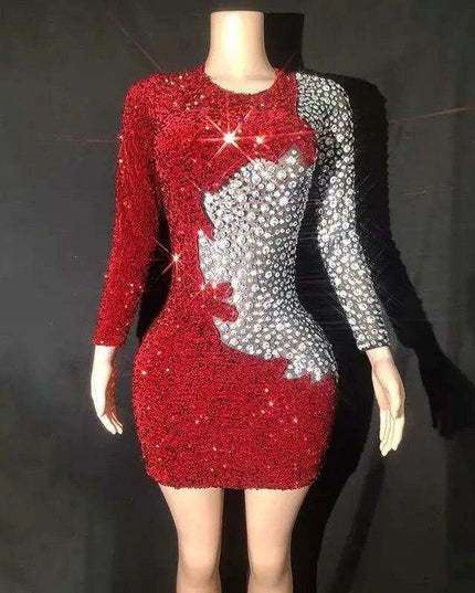 Glamorous Crimson Crystal Sheath Mini Dress: Enchanting Evening Elegance