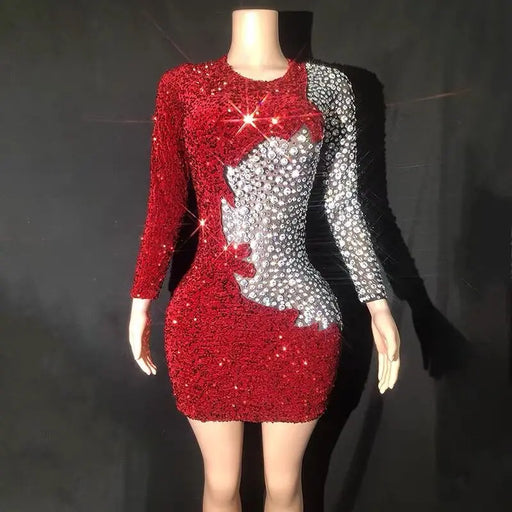 Red Sequin Sheath Dress: Sparkling Crystal Nighttime Glamour