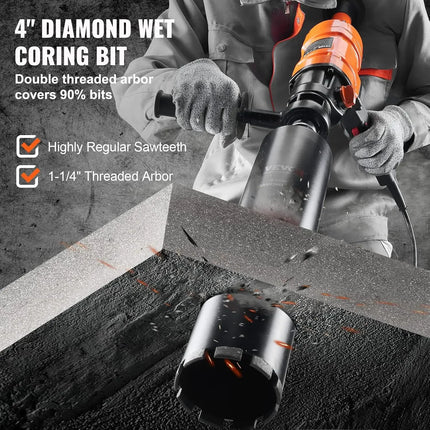 TideRise Diamond Core Drilling Machine - 4" Handheld Wet Drill Rig