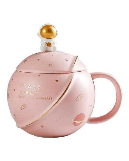 Cosmic Voyager 400ML Insulated Ceramic Mug with Lid and Spoon - Ideal for Coffee and Tea