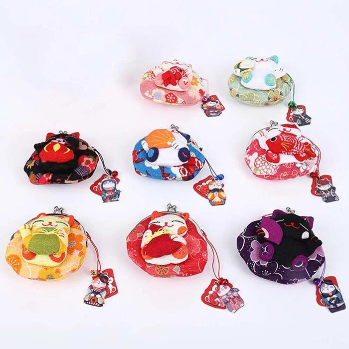 Floral Maneki Neko Coin Purse - Japanese Lucky Cat Wallet for Everyday Elegance