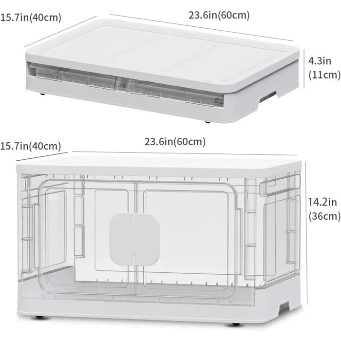 18-Gallon Foldable Storage Bin with Clear Double Doors and Rollable Wheels - Organize with Ease!