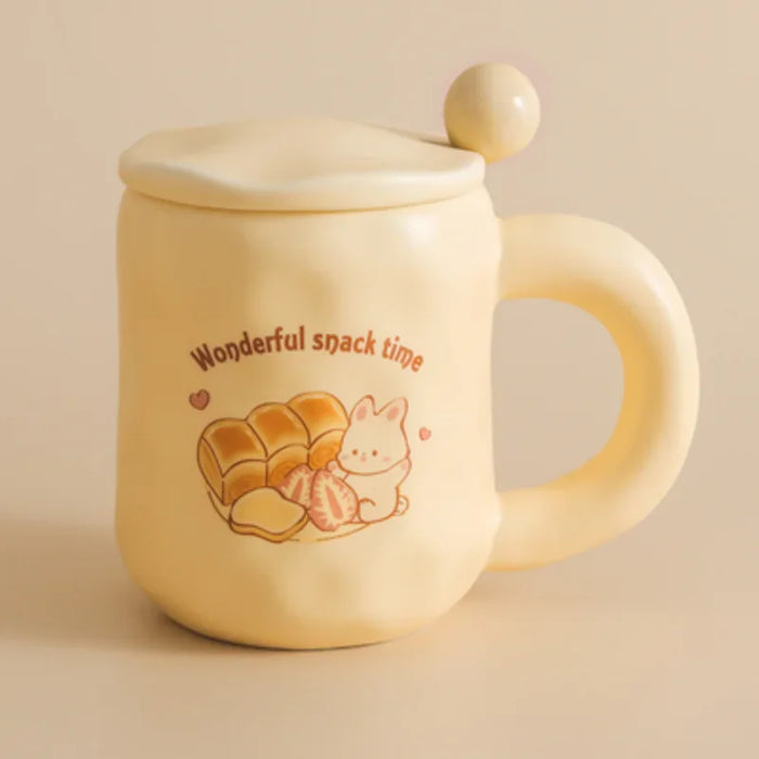 Korean Cartoon Ceramic Mug Set with Spoon and Lid - Whimsical Drinkware Upgrade