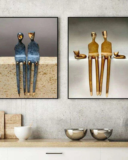 Romantic Golden Lovebirds Canvas Artwork - Elegant Home Accent Decor