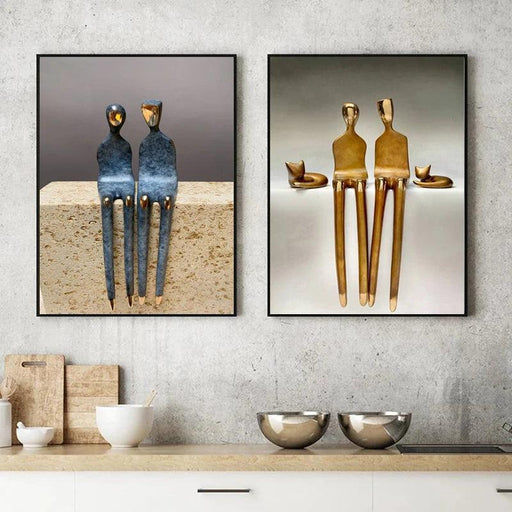 Romantic Golden Lovebirds Canvas Artwork - Elegant Home Accent Decor