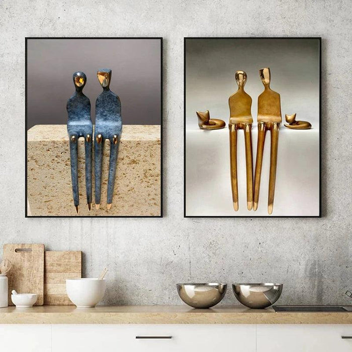 Golden Lovebirds Romance Canvas Print - Luxurious Home Wall Decor