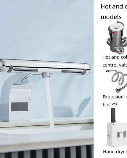 Elegant 2-in-1 Automatic Hand Dryer and Touchless Faucet for Contemporary Bathrooms and Hotels