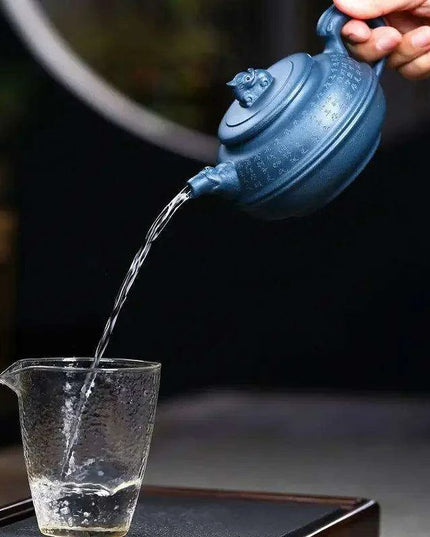 Artisan 340ml Yixing Teapot with Beautiful Blue Accents - Luxury Zisha Tea Set