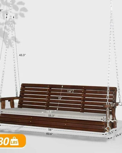 Farmhouse Serenity 880 LBS Outdoor Swing Bench with Cushions - Elegant Patio & Garden Hanging Seat