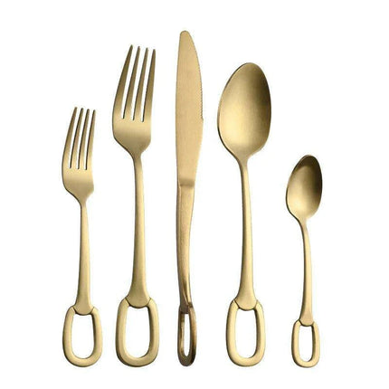 Elegant 5-Piece Stainless Steel Cutlery Set with Stylish Hanging Handles for a Luxurious Dining Experience