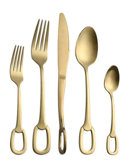 Elegant 5-Piece Stainless Steel Cutlery Set with Stylish Hanging Handles for a Luxurious Dining Experience