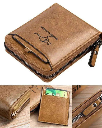 Men's Sophisticated Genuine Leather RFID Zipper Wallet - Multifunctional Business Card Holder with Coin Pocket