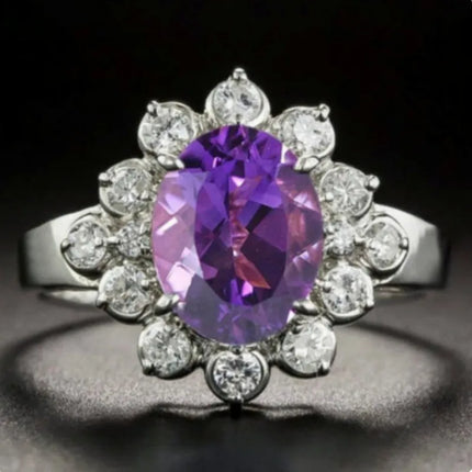 AM S925 Silver Blue Zircon 3.2ct Engagement Ring with Original Charm