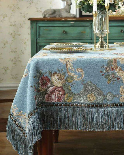 Chic Chenille Tablecloth with Decorative Floral Tassels for Upscale Dining Settings