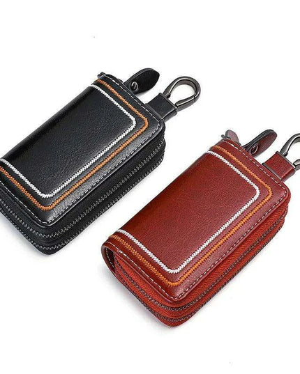 Sophisticated Dual-Pocket Genuine Leather Key Holder