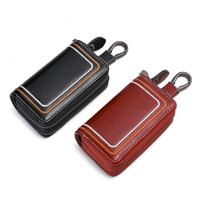 Genuine Leather Double-Pocket Car Keys Holder