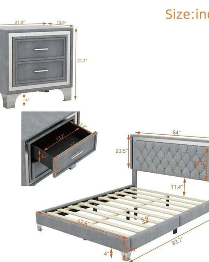 Illuminate Your Bedroom Oasis with Luxe LED Queen Bed Set and Chic Nightstands