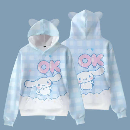 Adorable Cinnamoroll Cat-Eared Hoodie for Girls - Charming Sanrio Character Sweatshirt