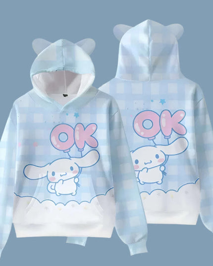 Adorable Cinnamoroll Cat-Eared Hoodie for Girls - Charming Sanrio Character Sweatshirt