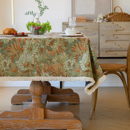 Vintage Floral Jacquard Tablecloth — Pastoral, 13 Colours, 8 Sizes