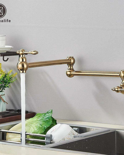 Sleek Brushed Gold Brass Wall-Mounted Pot Filler Faucet for a Chic Kitchen Upgrade