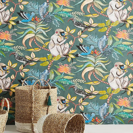 Tropical Monkey Wall Mural – Custom-Size, Multiple Finishes