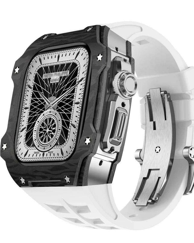 Transform Your Apple Watch Ultra 49mm with a Luxurious Carbon Fiber Case and Fluororubber Strap Set - Redefine Your Elegance!