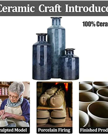 Elegant Blue Ceramic Vases Trio for Stylish Home Enhancement