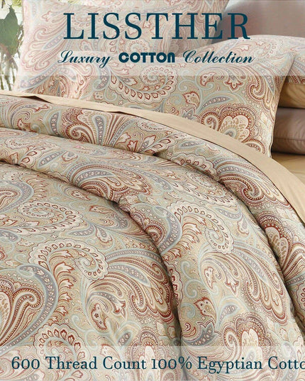 Vintage Elegance 600 TC Egyptian Cotton Boho Paisley 3-Piece Bedding Set