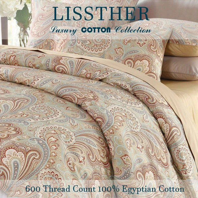 Vintage Elegance 600 TC Egyptian Cotton Boho Paisley 3-Piece Bedding Set