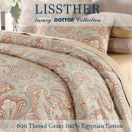 Vintage Elegance 600 TC Egyptian Cotton Boho Paisley 3-Piece Bedding Set