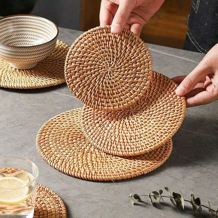 Handcrafted Rattan Coaster Set - Elegant Heat-Resistant Table Protectors for Teapots and More