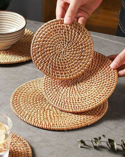 Handcrafted Rattan Coaster Set - Elegant Heat-Resistant Table Protectors for Teapots and More