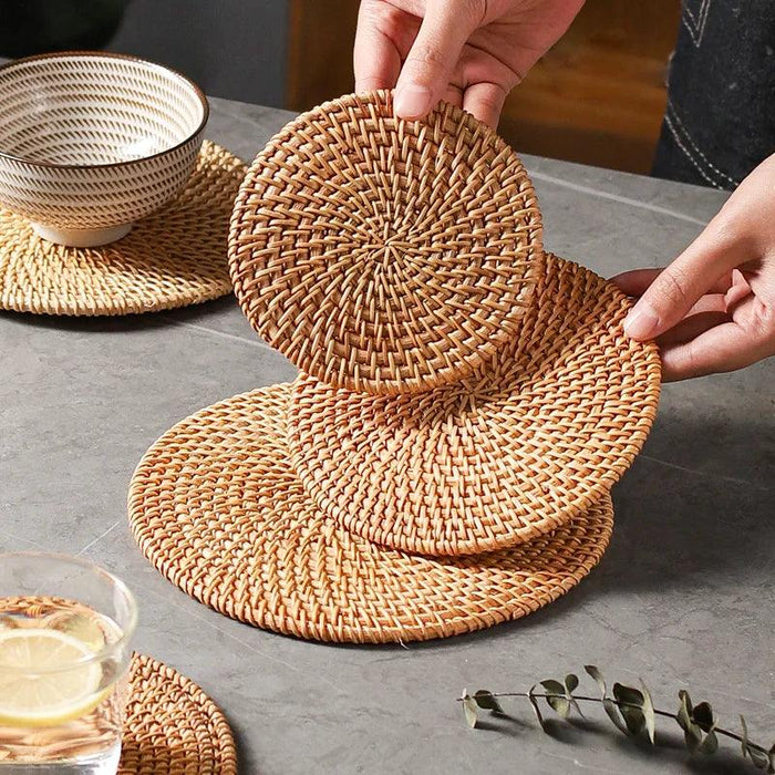 Handcrafted Rattan Coaster Set - Elegant Heat-Resistant Table Protectors for Teapots and More