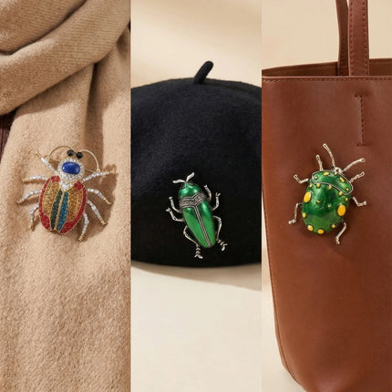 Rhinestone Beetle Brooch — Enamel Insect Pin in 7 Colours